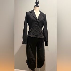 Animale Black Cotton Two-Piece Suit Set – Contrast Stitch – Women Size US 10